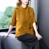 Women's Blouses 2023 High-end Chinese Style Improved Hanfu Top Women Pluse Size Office Lady Stand Collar Imitation Silk Elegant Loose Blouse