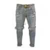 Heren jeans heren jeans stretch vernietigd gescheurd verfpunt ontwerp mode mode enkel rits skinny jeans voor mannen w0413