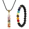 Halskette-Ohrringe-Set, 2 x Heilkristalle, 7 Energie-Chakra, verstellbare Kordel, Yoga, Meditation, Stretch-Armbänder
