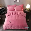 高級デザイナーの寝具セット4PCS/セットソリッドカラークイーンキングサイズ布団カバーベッドシートファッション枕カバー