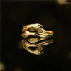 Cluster Rings Ins Vintage Real Gold-plated Two-handed Hug Ring Geometric Romantic Hand Adjustable For Women Men Fashion Jewelry Gift