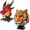 Pomysły na modele Diecast Tiger Head King of Beasts Budowanie bloków Dragon Tryb Cegły Symulacja Zabawki Zwierzęta do dzieci