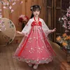 Flickans klänningar Hanfu Girls Spring and Autumn Children's Costume Dress 3 12 år Girl Cherry Blossom Princess Chinese Style Child 230412