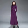 Kvinnors ull blandar kvinnor Autumn Winter Purple Long Coat Belt Double Breasted Silm Woolen Warm Overcoat England Style Kvinnlig trench yttre