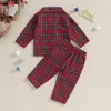 Conjuntos de roupas crianças meninos meninas natal pijama conjuntos vermelho xadrez manga longa botão camisas + bolso calças compridas casual pijamas ternos