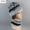 Chapéus Lenços Conjuntos Real Rex Coelho Chapéu De Pele E Cachecol Conjunto Mulheres Inverno Gorro De Malha Chapéu De Pele Natural Skullies Gorros Mulher Chapéu Feminino C ElasticL231111