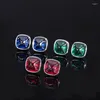 Stud Earrings Fashion Trend S925 Silver Inlaid 5A Zircon Emerald Red Sapphire Sugar Tower Simple Ladies