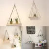 Decorative Objects Figurines Decorative Shelves Premium Wood Swing Hanging Rope Wall Mounted Floating Shelves Plant Flower Pot Tray Nordic Home Decoration 230412