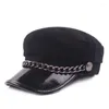 Berets PU Couro Chapéu Militar Chapéus de Marinheiro de Inverno para Mulheres Meninas Meninos Boné de Beisebol Preto Cinza Flat Top Beret Sboy