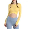 Yoga Outfits Colorful Seamless Shirts Women Breathable Long Sleeve Crop Top Thumb Hole Spandex Fitted Gym Workout Running XT01