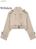 Abrigos de trinchera para mujer Willshela Moda para mujer con cinturón Chaqueta de trinchera recortada Vintage Cuello con muescas Largo Sle Fe Chic Lady Coat TrajesL231113