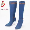 Dress Shoes Discounted Low-priced Knee-High Boots Autumn Winter High Heel Pointed Women Shoes Cowboy Double Belt Buckle High Barrel Boots 231113