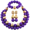 Collana orecchini set Laanc viola simulato perla gioielli con perline africane