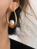 Brincos pendurados grande oval pérola de água doce para mulheres aro clássico simples romance fino eardrop