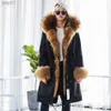 Trench da donna Maomaokong Inverno Donna Cappotto di pelliccia naturale Plus Size Nero Parka Procione Fodera in vera pelliccia Extra Larg Giacca calda Cappotti lunghiL231113