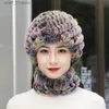 Hats Scarves Sets New Women Real Rex Rabbit Fur Hat Scarf Sets Natural Warm Rex Rabbit Fur Scarves Hat Winter La Real Rex Rabbit Fur Hat ScarfL231113