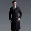 Misturas de lã masculina jaqueta masculina clássico duplo breasted trench coat gabardina hombre S-6XL longo blusão estilo britânico 231102