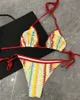 Femmes Bikini Ensemble de Lettre Impression Avec Coussinets Femmes StripeHoliday Maillot De Bain Sexy Natation Plage Surf Maillots De Bain