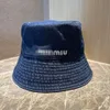 Ball Caps Miu Family Miao Family's Same Denim Wash Blue Black Women's Embroidery Letter Logo Fisherman Hat Sun Visor