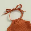 Zestawy odzieży Focusnorm 0-18m niemowlę dzieci 2pcs Ubrania bez rękawów kantar żebrowany romper słonecznika drukowane spodnie zyskowane