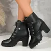 Boots Ladies on Sale High Quality Winter Lace Up Modern Boots Solid Round Head Heeled Large Size Zapatos Mujer 231113