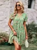 Casual Dresses MSFilia Fashion Floral Dress Women Spring Autumn V Neck Kort ärm Löst Chic Printed Dresses 230413