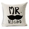 Kudde Creative Mr. Mrs Right Cotton Linen Home Decoration SOFA Office Throw Car Cover /Dekorativ