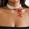 Choker DIEZI Multilayer Red Blood Imitation Pearl Pendant Chokers Necklace Women Vintage Goth Crystal Bead Tassel Halloween Jewelry