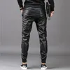 TSINGYI Moto Biker Faux cuir pantalon hommes Joggers Harem pantalon taille élastique poches zippées noir Streetwear Slim Fit hommes vêtements258r