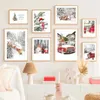 Peintures Paysage Image Toile Peinture Mur Art Hiver Santa Noël Cadeau Pin Rouge Voiture Or Train Affiche et Impression pour La Maison DecorL231111