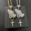 Подвески в стиле хип-хоп с кубическим цирконием Iced Out Bling Молящиеся руки Подвески с крестом для мужчин и женщин ювелирные изделия