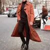 Herren Trenchcoats Vintage Mantel Lang Zweireiher Jacke Business Schwarz Solide Windschutz Outwear 230413