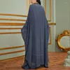 Abbigliamento etnico Dubai Abaya Kimono Chiffon con perline Pipistrello Manica lunga Bordo in pizzo all'uncinetto Cardigan aperto Donna Musulmana Europa Turchia Moda