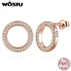 Stud Wostu Fashion 100% 925 Prata esterlina Lucky Forever Circular Brincos para mulheres Presente original de jóias 230412