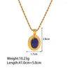 펜던트 목걸이 Allme Statement Navy Blue Natural Stone Lapis Oval Women 18K 금도 도금 티타늄 스틸 트위스트 체인 초커