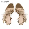 Sandals Pleegpleeg Women High Heels Dance Shoes Feather Crystal Strap Wedding Summer Runway Luxury Brand Woman 230406