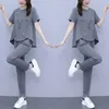 Trajes de mujer Ropa All-Match Color Sólido Camiseta de manga corta Traje 2023 Verano Moda casual Pantalón de cintura alta Conjunto de 2 piezas A454