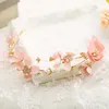 Hair Clips Pink Flower Pearl Headband Tiara Accessories For Bride Wedding Jewelry Women Hairband Head Pieces