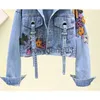 Kvinnorjackor Autumn Denim Jacket Kvinnor Blommor Broderi Sequin Jeans Päls Löst långärmad Casual Student Korta kläder Streetwear H302 J231113