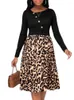 Casual Dresses Women's Long Sleeved Leopard Print Dress Fashionable Midi Robe Button Design Autumn Female 2023
