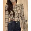 Kvinnors blusar Deeptown Plaid Shirt Vintage Harajuku Crop Chic Woman Blus Japanese Asymmetrical Long Sleeve Tops Korean Fashion Retro