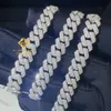 Pulseira Brincos Colar GRA Pass Diamond Tester Prata Cuban Link Chain Wide 2rows 925 Sólido Moissanite Diamante 8mm-8mm Conjunto de Jóias Colares Hiphop