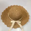 Wide Brim Hats Spring Summer Foldable Handmade Crochet Straw Hat Lady Large With Bow Beach Sun Women Portable