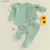 Clothing Sets Newborn Baby Girls Clothes Infant Cotton Clothing Outfits Solid Ribbed Ruffles Long Sleeve Bodysuits+Bow Pants+Headwear Suits