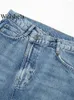 Jupes femmes mode Denim bleu avant fermeture éclair côté fente jupe Midi Vintage taille haute asymétrique femme Chic dame