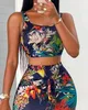 Tvådelt klänningsuppsättningar 2023 Summer Fashion Tropical Print Uneck ärmlös Crop Tank Top Casual Mager Midi Kjol Set 230413
