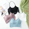 Yoga Outfit Women Halter Bra Bralette Padded Elastic Ice Silk Brassiere Wireless Cross Backless Sleeveless Top Female Underwear