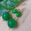 Dangle Earrings Fashion Green Round Hetian Jadeite Jade Barrel Beads Gold Mother's Day FOOL'S VALENTINE'S CARNIVAL Classic