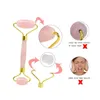 Rouleau de Massage du visage en Jade, Double tête, Quartz Rose naturel, avec tasse en Silicone, anti-âge, levage, guérison, soins de santé BJ