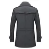 Piel de los hombres Piel sintética Moda de invierno Hombres Slim Fit Gabardinas de lana Chaqueta larga media Traje Masculino Doble cuello Cremallera Sólida Abrigos largos de lana para hombre 231113